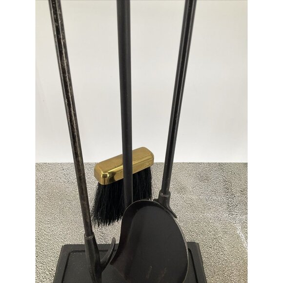 Mid-Century Modern Brass and Iron Fireplace Tool Set 3 Piece w/ stand USA - Picture 4 of 12